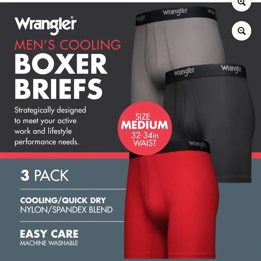 Wrangler Men's Cooling Boxer Briefs - Red, Gray, and Black set (3) size M